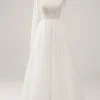Elegant Ivory A Line Backless Long Sleeves Wedding Dress with Lace
