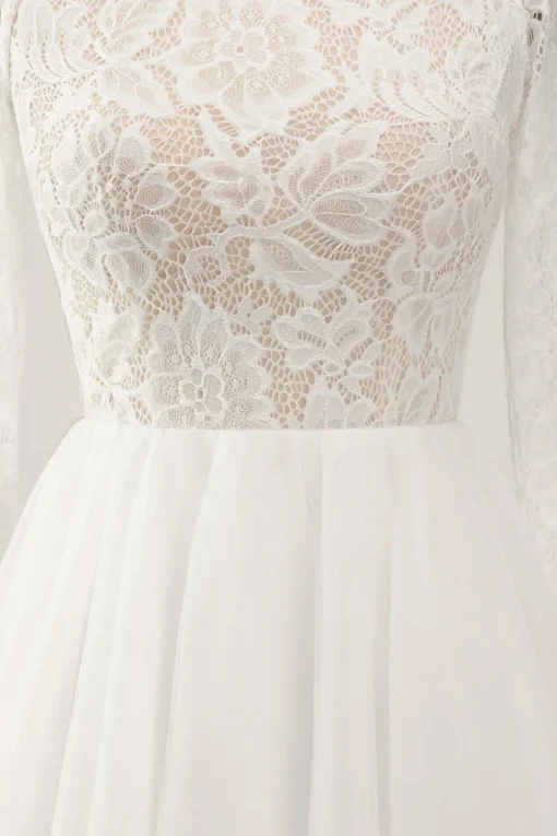 Elegant Ivory A Line Backless Long Sleeves Wedding Dress with Lace