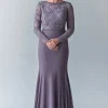 Elegant Steel Grey Bodycon Mother Of The Bride Dress With Lace Appliques