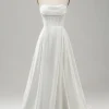 Elegant White A Line Strapless Pleated Sweep Train Bridal Dress With Split