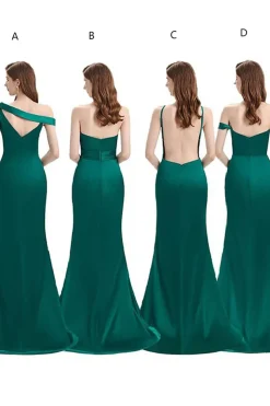 Emerald Green Satin One Shoulder Cutout Long Bridesmaid Dress with Side Slit