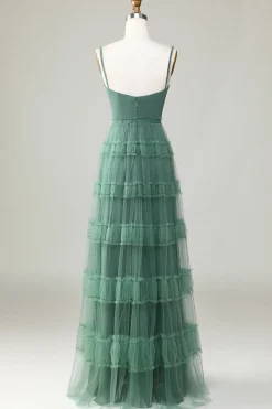 Eucalyptus A Line Spaghetti Straps Tulle Bridesmaid Dress
