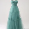 Eucalyptus Strapless Corset Tulle A-Line Bridesmaid Dress