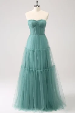 Eucalyptus Strapless Corset Tulle A-Line Bridesmaid Dress