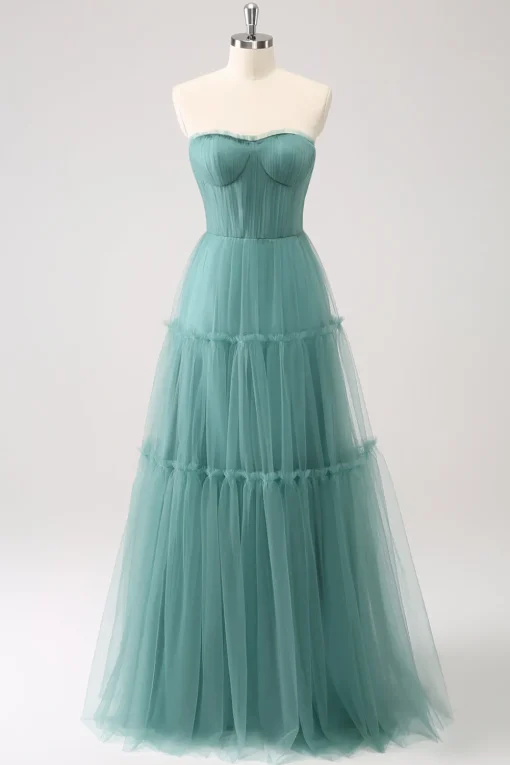 Eucalyptus Strapless Corset Tulle A-Line Bridesmaid Dress