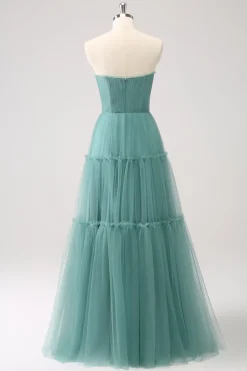 Eucalyptus Strapless Corset Tulle A-Line Bridesmaid Dress