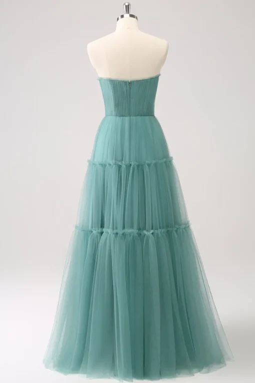 Eucalyptus Strapless Corset Tulle A-Line Bridesmaid Dress