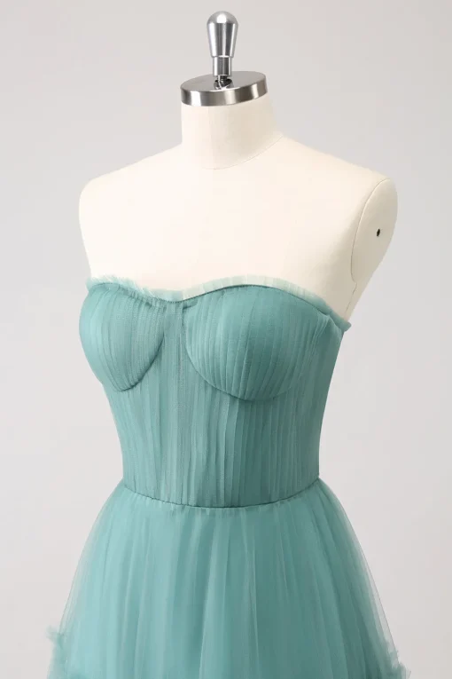 Eucalyptus Strapless Corset Tulle A-Line Bridesmaid Dress