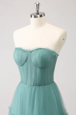 Eucalyptus Strapless Corset Tulle A-Line Bridesmaid Dress