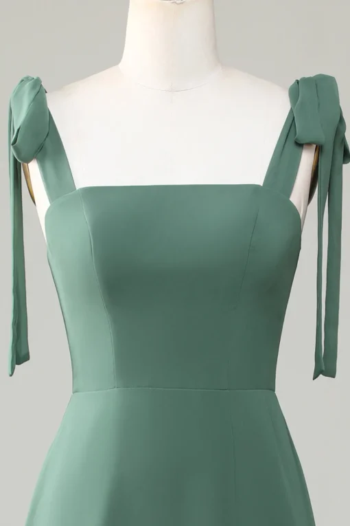 Eucalyptus Tie Straps A Line Bridesmaid Dress With Slit