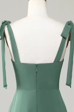 Eucalyptus Tie Straps A Line Bridesmaid Dress With Slit