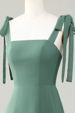 Eucalyptus Tie Straps A Line Bridesmaid Dress With Slit