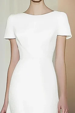 Fitted White Short Sleeves Straight Pencil Midi Formal Dress