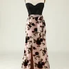 Floral Spaghetti Straps Corset Prom Dress with Slit