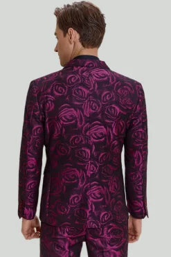 Fuchsia Floral Jacquard 3 Piece Men's Prom Suits