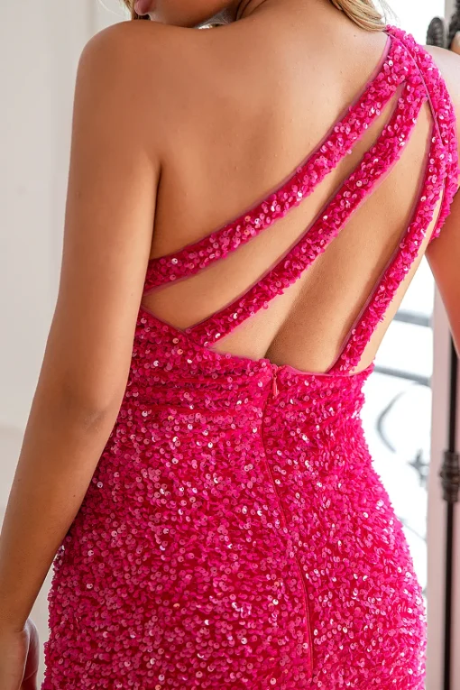 Fuchsia Sequin Long Prom Dress with Slit