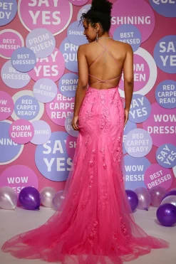 Fuchsia Spaghetti Straps Mermaid Prom Dress with Appliques
