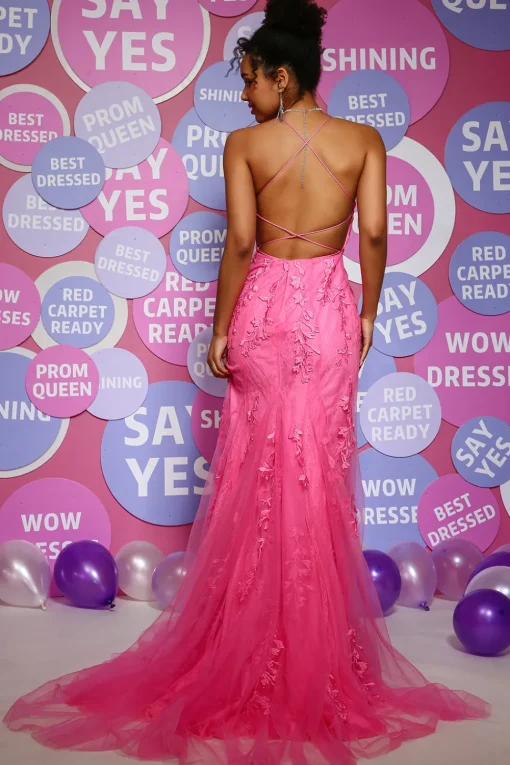 Fuchsia Spaghetti Straps Mermaid Prom Dress with Appliques
