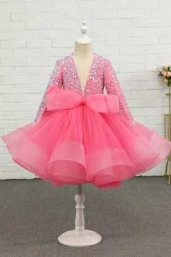 Fuchsia Tulle Sequins Flower Girl Dress