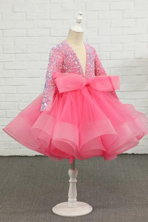 Fuchsia Tulle Sequins Flower Girl Dress