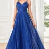 Glitter A-Line Dark Blue Prom Dress