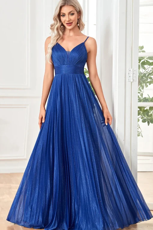 Glitter A-Line Dark Blue Prom Dress