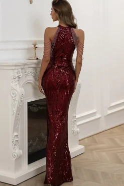 Glitter Black Sequin Halter Mermaid Prom Dress