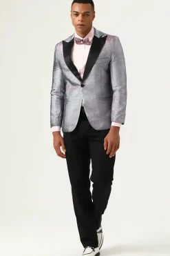Glitter Grey Peak Lapel Men's Prom Blazer