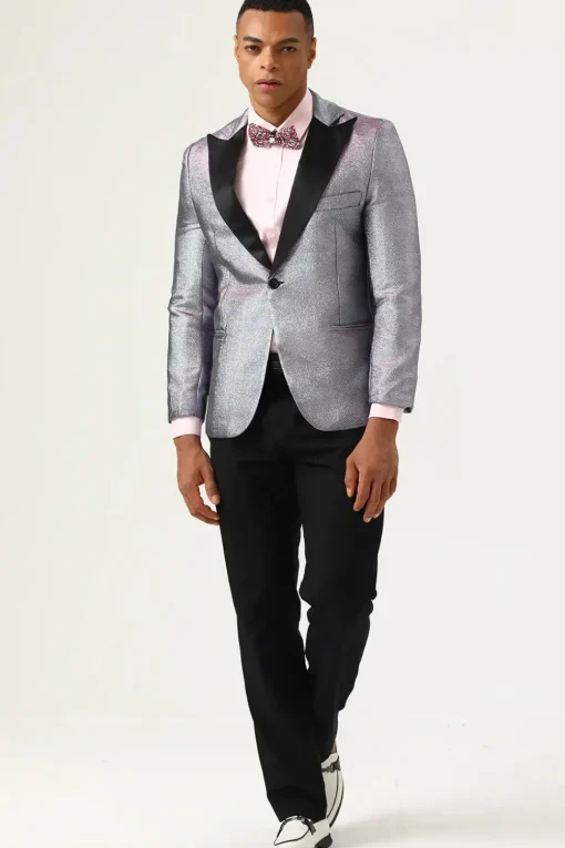 Glitter Grey Peak Lapel Men's Prom Blazer