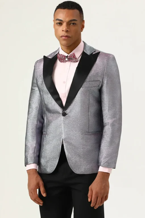 Glitter Grey Peak Lapel Men's Prom Blazer