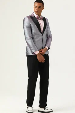 Glitter Grey Peak Lapel Men's Prom Blazer