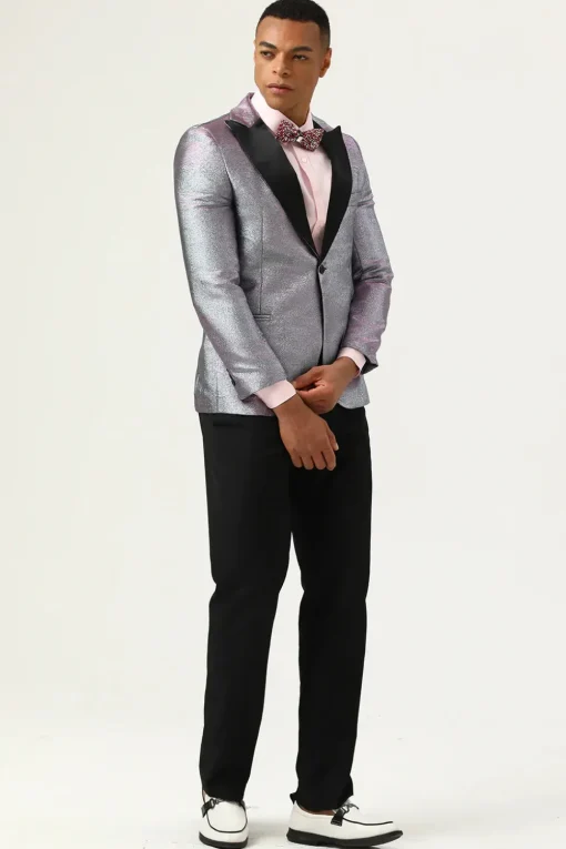Glitter Grey Peak Lapel Men's Prom Blazer