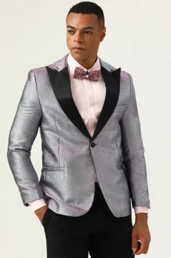Glitter Grey Peak Lapel Men's Prom Blazer