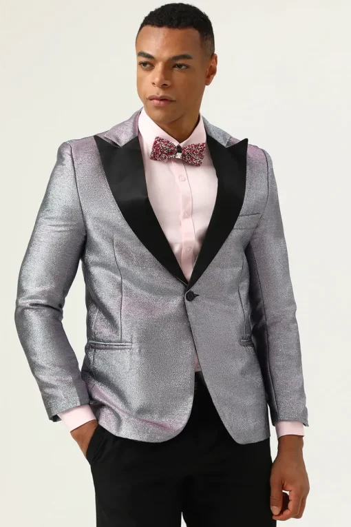 Glitter Grey Peak Lapel Men's Prom Blazer