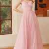 Glitter Lace-Up Ruched Pink Princess Prom Dress