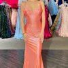 Glitter Orange Mermaid Spaghetti Straps Long Prom Dress with Beaded