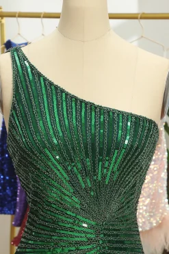Glitter Orange One Shoulder Beaded Tight Homecoming Dress