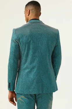 Glitter Peacock Blue Peak Lapel 2 Piece Men's Suits