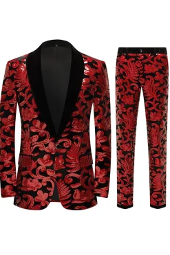 Glitter Red Sequins 2 Piece Men's Suits