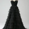 Glitter Sweetheart Black Corset Prom Dress with Slit