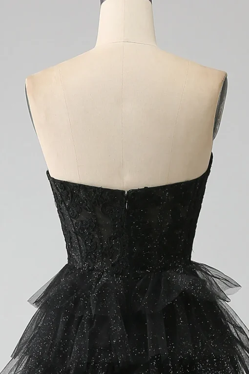 Glitter Sweetheart Black Corset Prom Dress with Slit