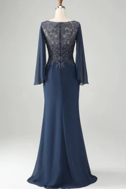 Glitter Twilight Mermaid V Neck Beaded Mother of Bride Dress with Appliques