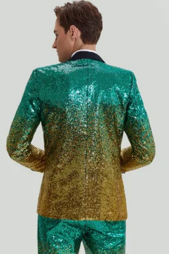 Gold Green Men's 2 Piece Notched Lapel Sequins Suits