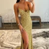 Gold Mermaid Sequin Prom Dress with Slit
