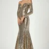 Golden Column One Shoulder Sequin Long Formal Dress