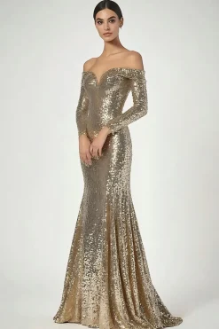 Golden Column One Shoulder Sequin Long Formal Dress