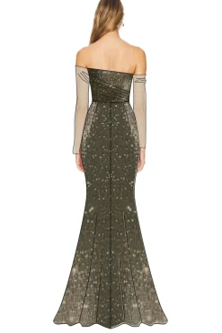 Golden Column One Shoulder Sequin Long Formal Dress