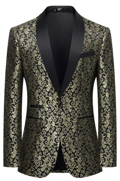 Golden Jacquard Shawl Lapel Men's Blazer