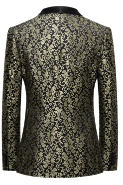 Golden Jacquard Shawl Lapel Men's Blazer