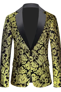 Golden Notched Lapel Jacquard Men's Blazer